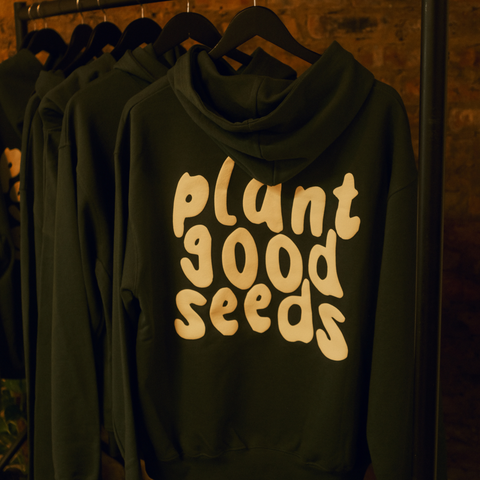 Plantmade®: Unisex Plant Good Seeds Oversized Puff Print Hoodie (Forrest Green)