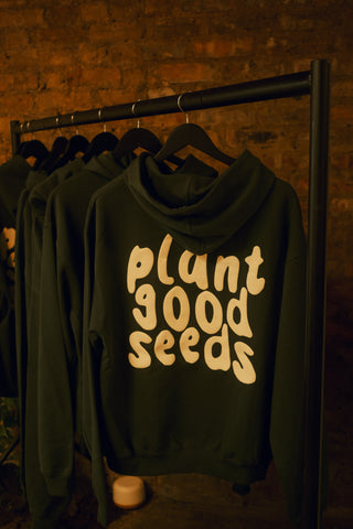 Plantmade®: Unisex Plant Good Seeds Oversized Puff Print Hoodie (Forrest Green)