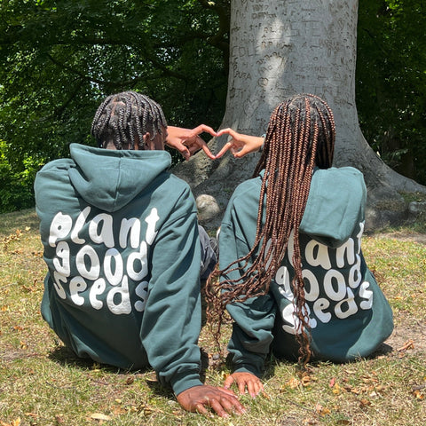 Plantmade®: Unisex Plant Good Seeds Oversized Puff Print Hoodie (Forrest Green)