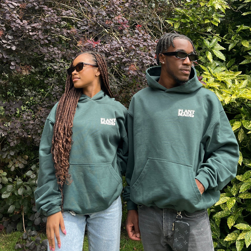 man and woman plantmade hoodie in green